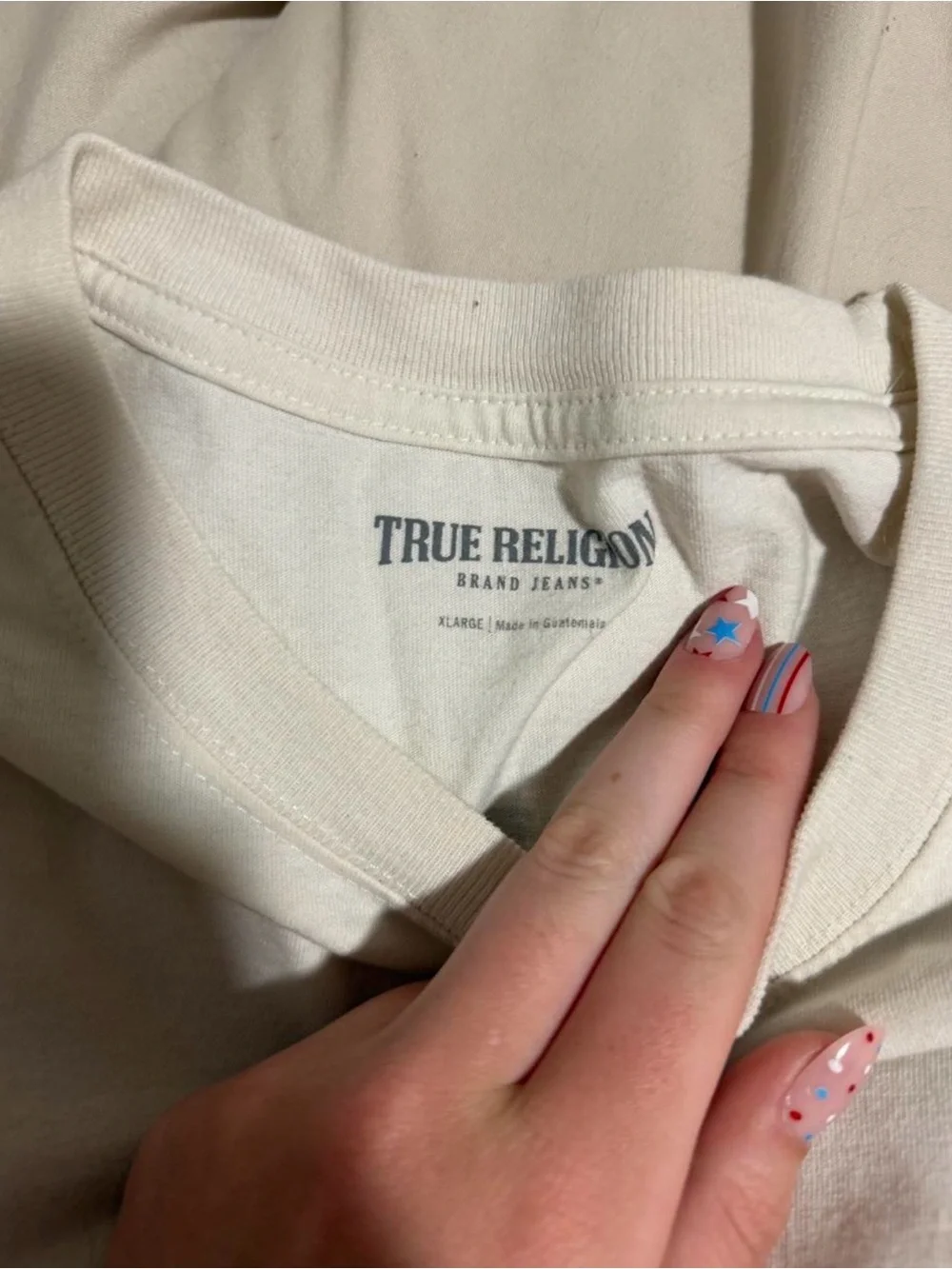 True Religion White Tee with Red Script Accents